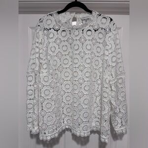 Capsule White Floral Lace Blouse Plus Size 26 Crochet Long Sleeve